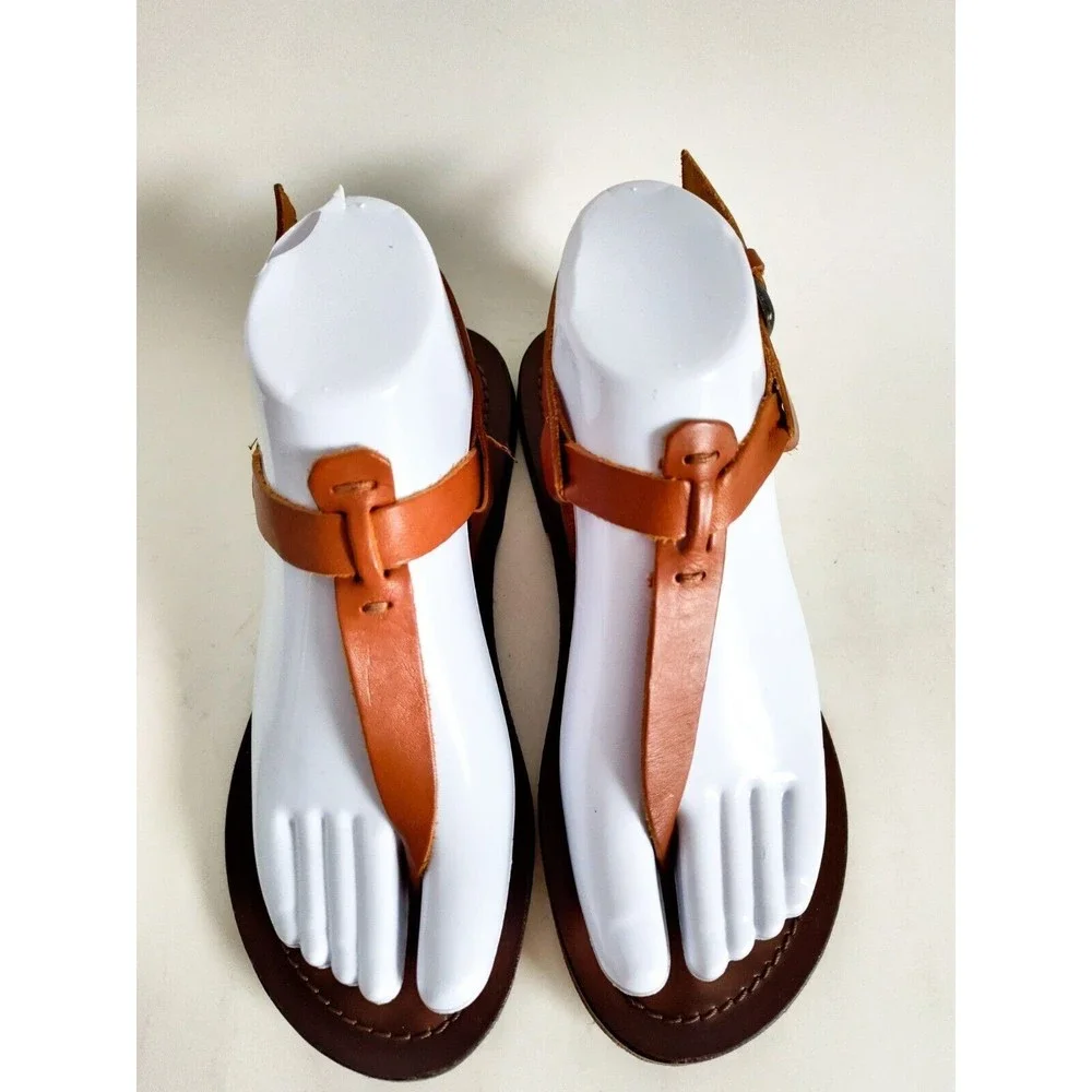 Matisse Brown Tan Leather‎ Sole Thong Slingback Minimalist Sandals Size 6 Italy